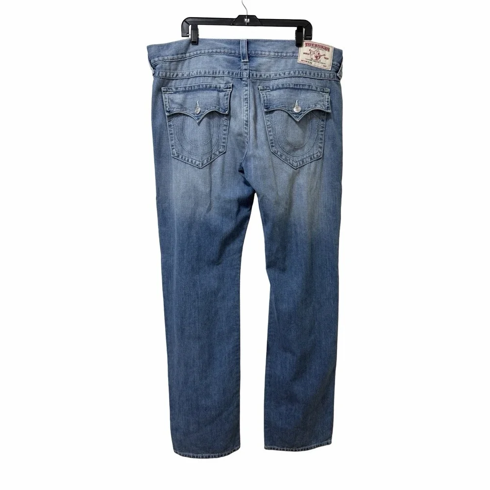 True‎ Religion Jeans Mens 40x35 Blue Denim Thick Stitch Straight Back Flap Y2K